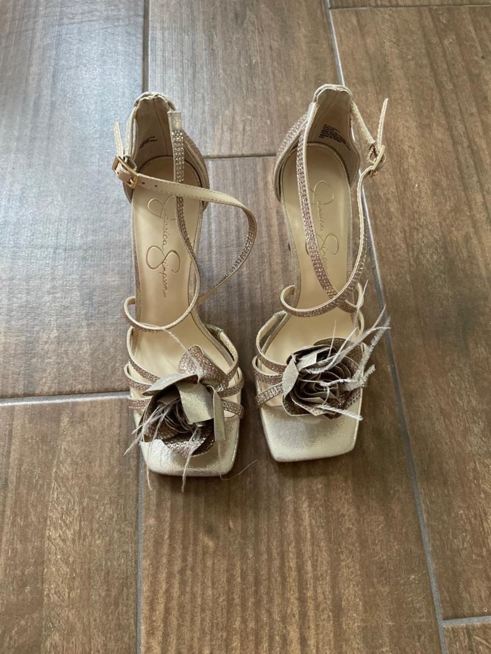 Jessica Simpson Champagne Floral Satin Heeled Sandals